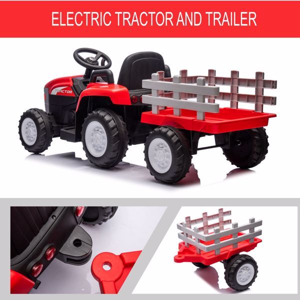 Red, 12V7AH Battery Powered Toy Tractor With Trailer