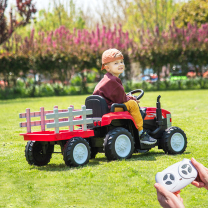 Red, 12V7AH Battery Powered Toy Tractor With Trailer