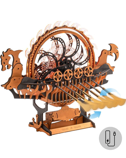 ROKR Dragon Boat Electric Mechanical 3D Wooden Puzzle Toys Games Teens Gift